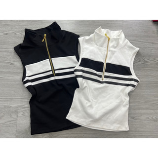 Áo 3 lỗ cổ trụ sát nách kèm dây khoá fom croptop