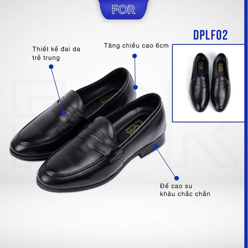 Giày lười nam đẹp FOR da bò với thiết kế cao cấp, chất liệu đế cao su siêu êm,lên dáng cực chuẩn tăng chiều cao DPLF02