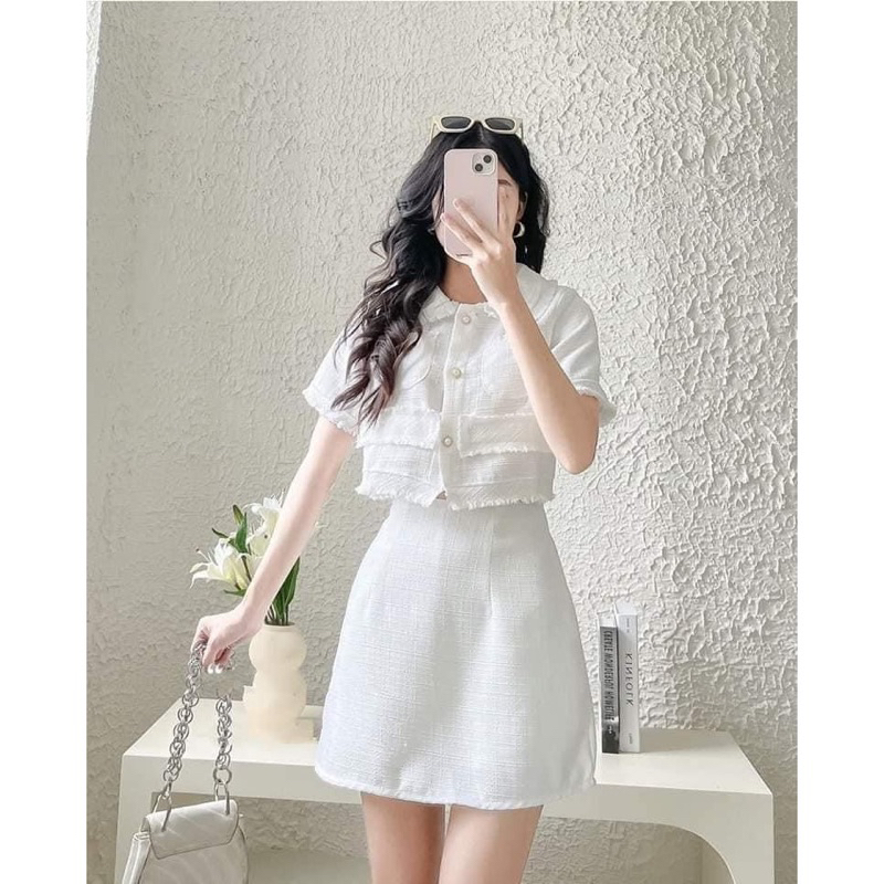 SET CROP BỐ DẠ TRẮNG TƯA LAI + CHÂN VÁY-SẲN