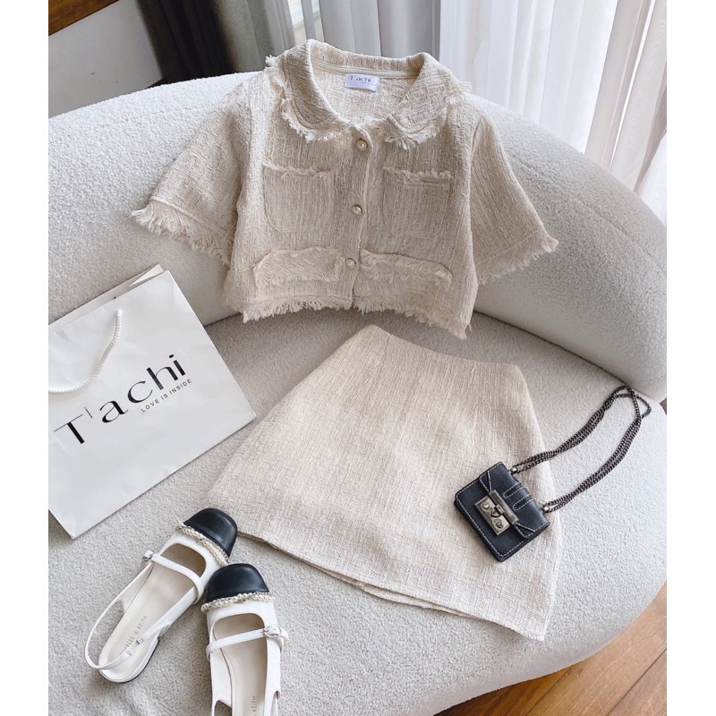 SET CROP BỐ DẠ TRẮNG TƯA LAI + CHÂN VÁY-SẲN