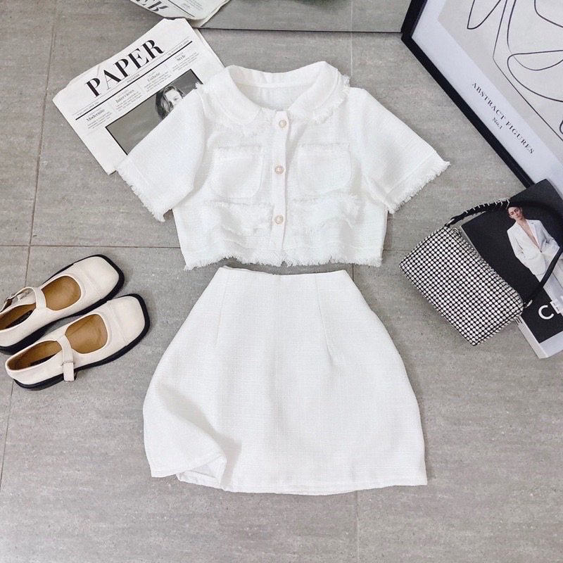 SET CROP BỐ DẠ TRẮNG TƯA LAI + CHÂN VÁY-SẲN