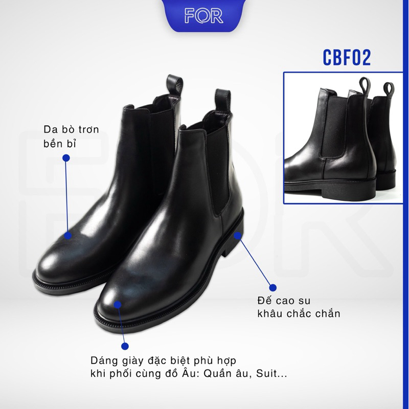 Giày Chelsea Boot FOR cao cấp da bò nguyên tấm nhập khẩu, đế cao su đúc nguyên khối chắc bền CBF02