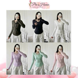 Áo Thun Tổ Ong Tay Dài Buộc Cổ Hai Lớp Dành Cho Nữ Phong Cách Dễ Thương Cực Kỳ Tôn Dáng