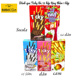 Bánh Que Ticky vị sữa, socola Lốc 12 Hộp