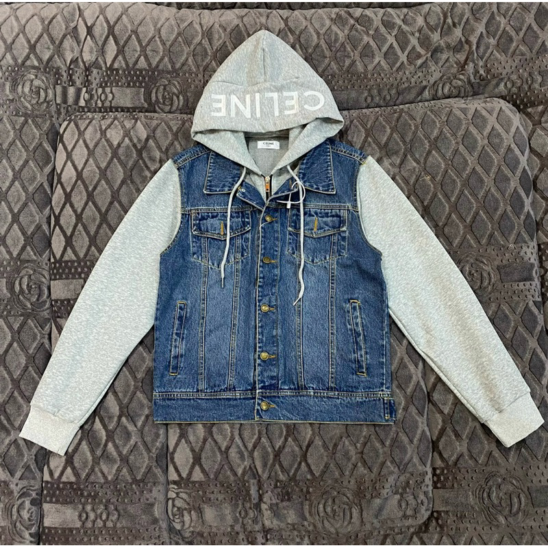 Áo Khoác Bò Mũ Nỉ CELlNE Cao Cấp tay bò tay nỉ siêu hot