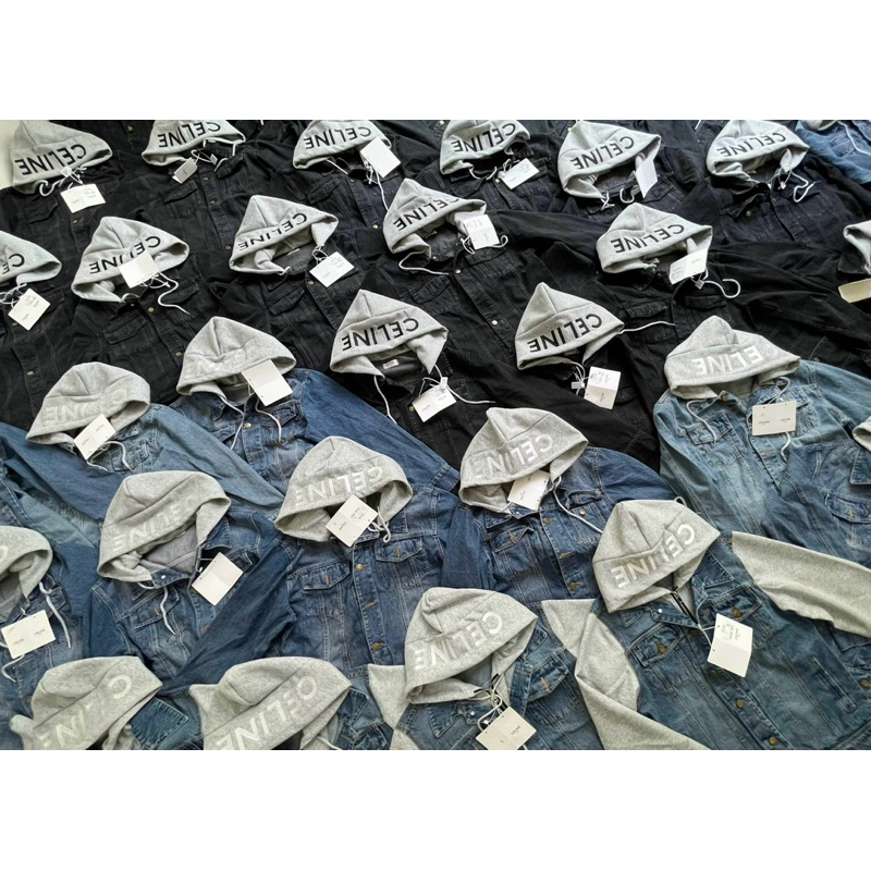 Áo Khoác Bò Mũ Nỉ CELlNE Cao Cấp tay bò tay nỉ siêu hot