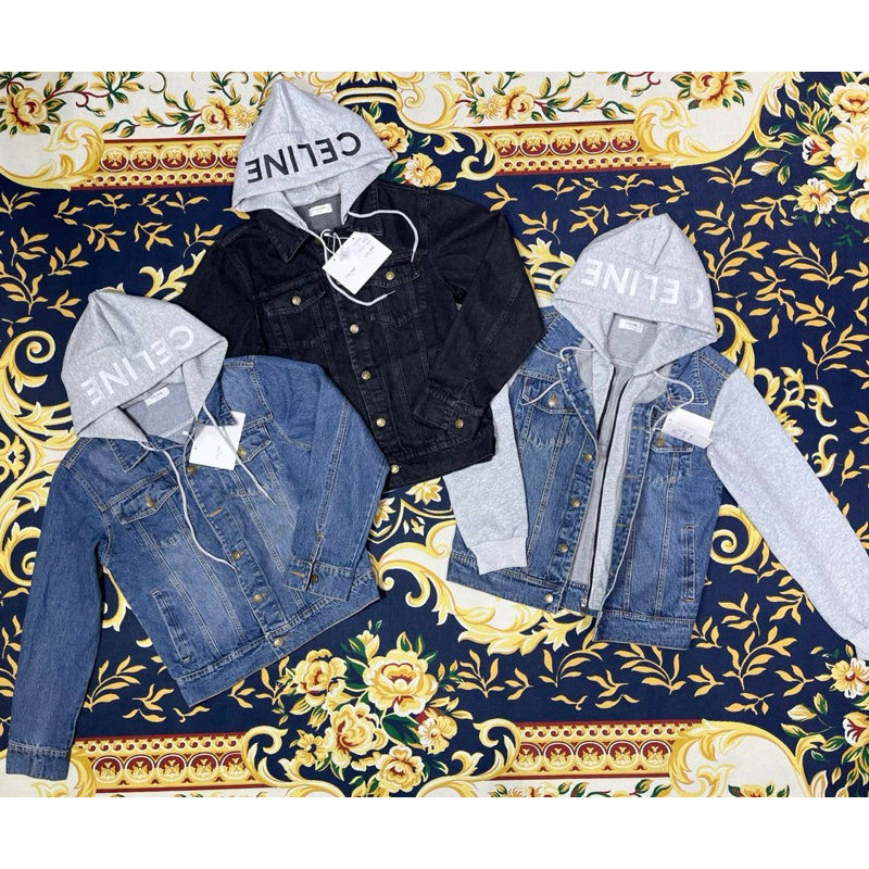 Áo Khoác Bò Mũ Nỉ CELlNE Cao Cấp tay bò tay nỉ siêu hot