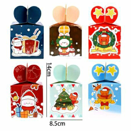 Hộp đựng quà noel 3D có chóp, hộp giấy gấp tiện lợi cạnh 9 cm để quà tặng cho học sinh họa noel giáng sinh