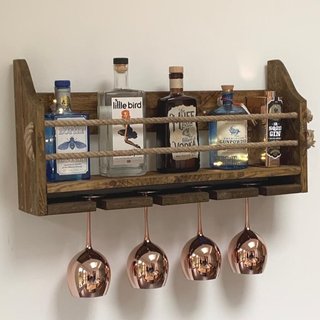 Kệ gỗ gắn tường để chai và ly rượu vang phong cách rustic & vintage