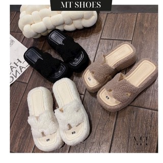 Dép lông quai ngang bản chữ H nhiều màu siêu sang chảnh chất mềm đi êm Dép bông nữ đi trong nhà MT Shoes