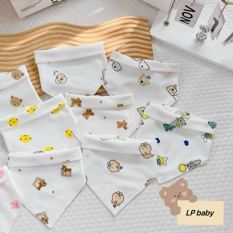 Yếm cotton cho bé, khăn yếm tam giác xô có cúc bấm cho bé