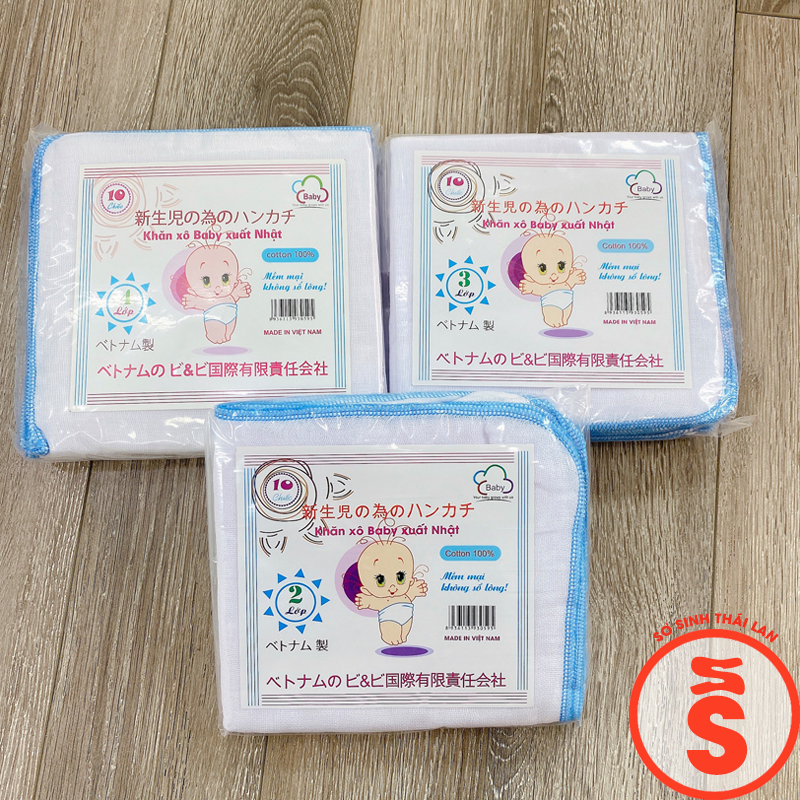 Khăn sữa xô BABY XUẤT NHẬT cho bé 10 cái 2 lớp, 3 lớp, 4 lớp
