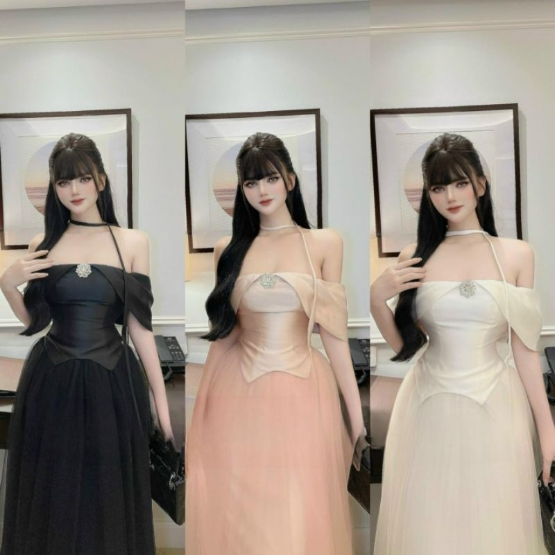 Sét áo tapta có mút ngực mix chân váy lưới 3 lớp kèm ghim đá dịu dàng thanh lịch (ĐẦM THIẾT KẾ ĐỘC QUYỀN NB25👗⭐️💯)