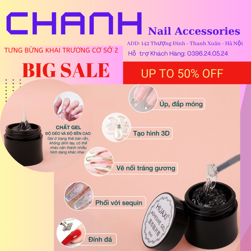 Gel đa năng định hình Huaxi chính hãng 30ml - Gel dán móng úp, đính đá, nặn tạo hình nail chất gel dẻo độ bền cao