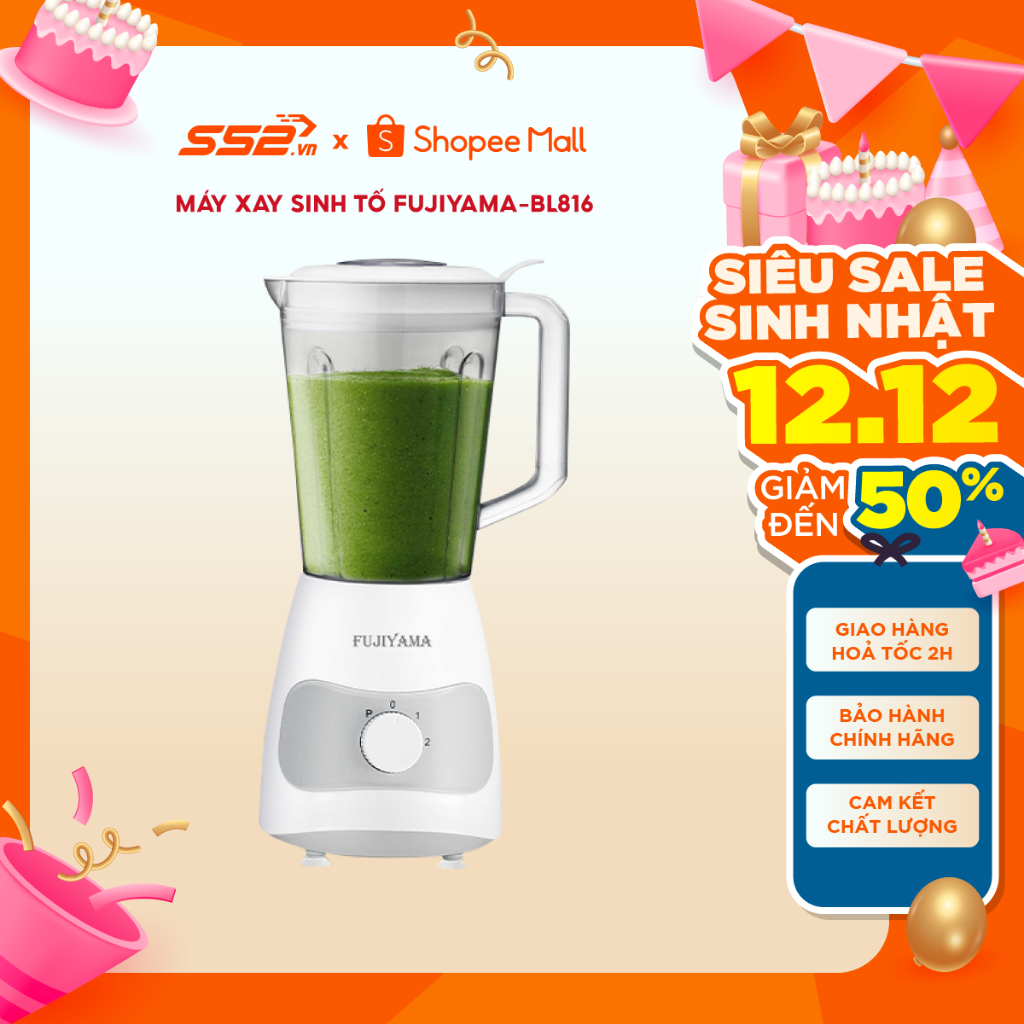 Máy Xay Sinh Tố FUJIYAMA-BL816, cối nhựa, dung tích 1.500ml, công suất 600W, bảo hành 30 tháng