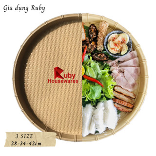 Mẹt nhựa tròn giả mây tre Size 28-34- 42cm, đựng bún đậu, đồ ăn vặt, đĩa hoa quả