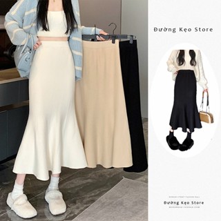 Chân váy len dáng dài đuôi cá co giãn cạp cao tôn dáng 3 màu phối tôn da che khuyết điểm thu đông