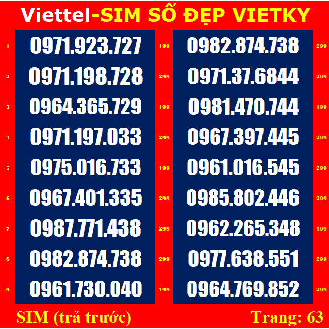 SIM SỐ ĐẸP viettel 09 - TR23.63,65,86,88- Dễ Nhớ - Phong Thuỷ *** SIM Viettel được nhiều người yêu thích