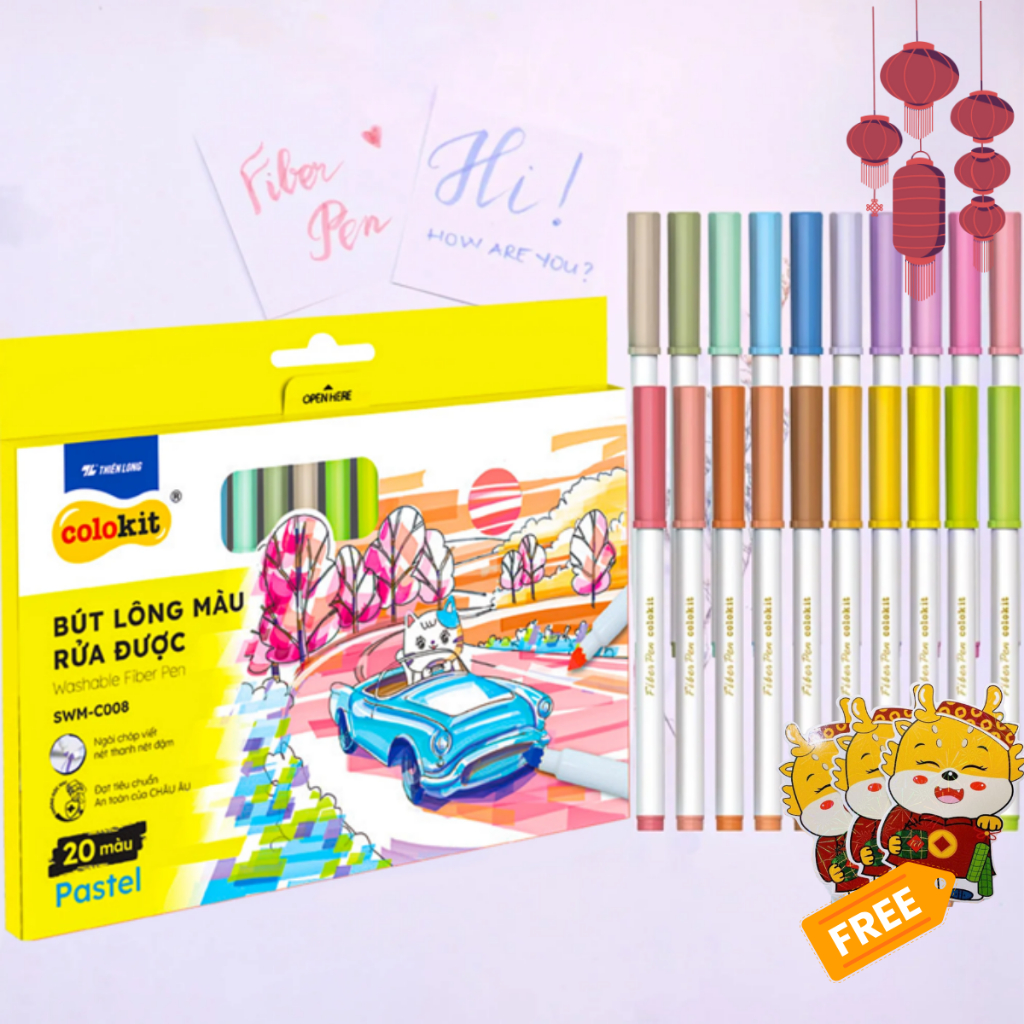 [Tặng Bao LX Thìn 2024+bút gel]Bút lông màu fiber pen Thiên Long Colokit bộ 20, 20 màu pastel SWM-C008, SWM-C006