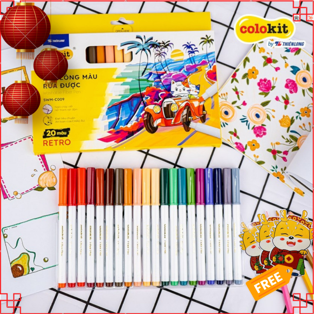 Bộ lông màu 20 màu Retro rửa được Fiber Pen SWM-C009 Ngòi chóp dễ dàng viế