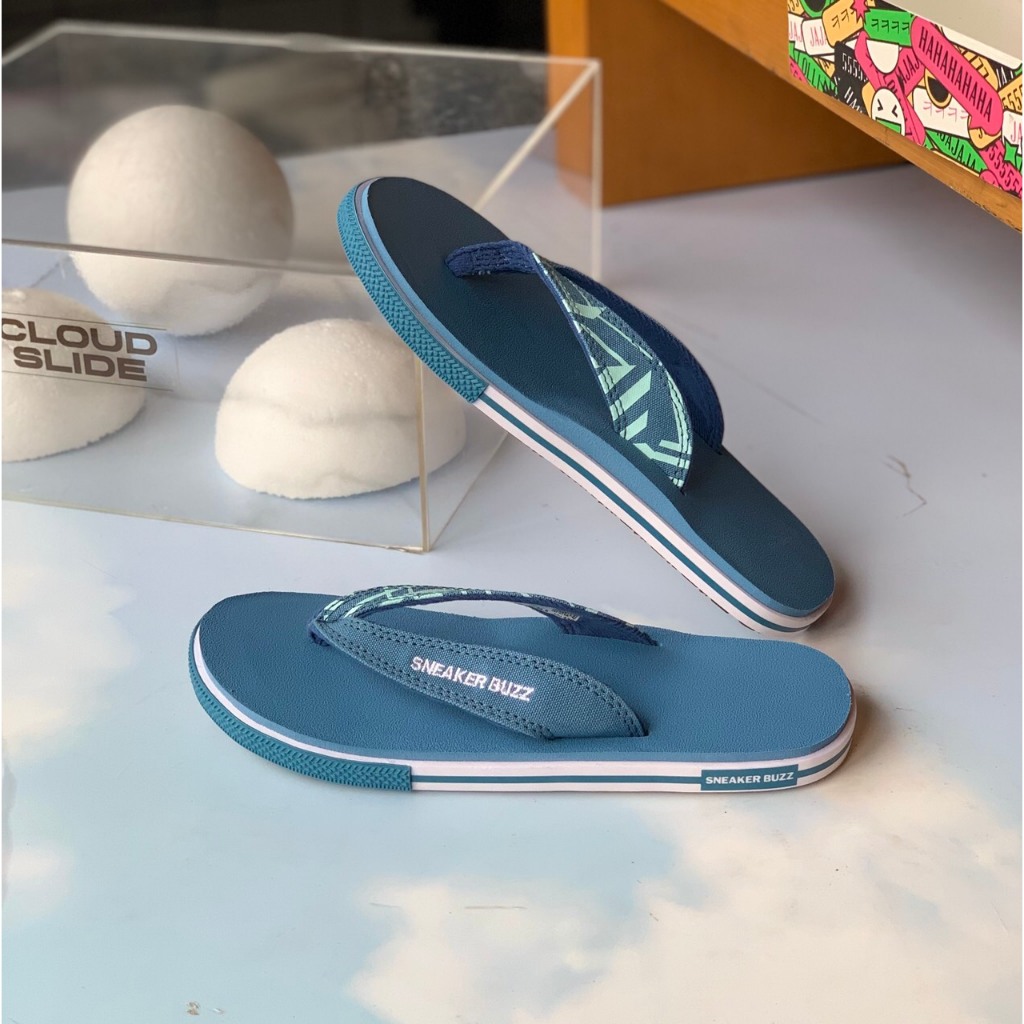 Dép Sneaker Buzz xỏ ngón xanh nhạt quai sọc 1SB0047