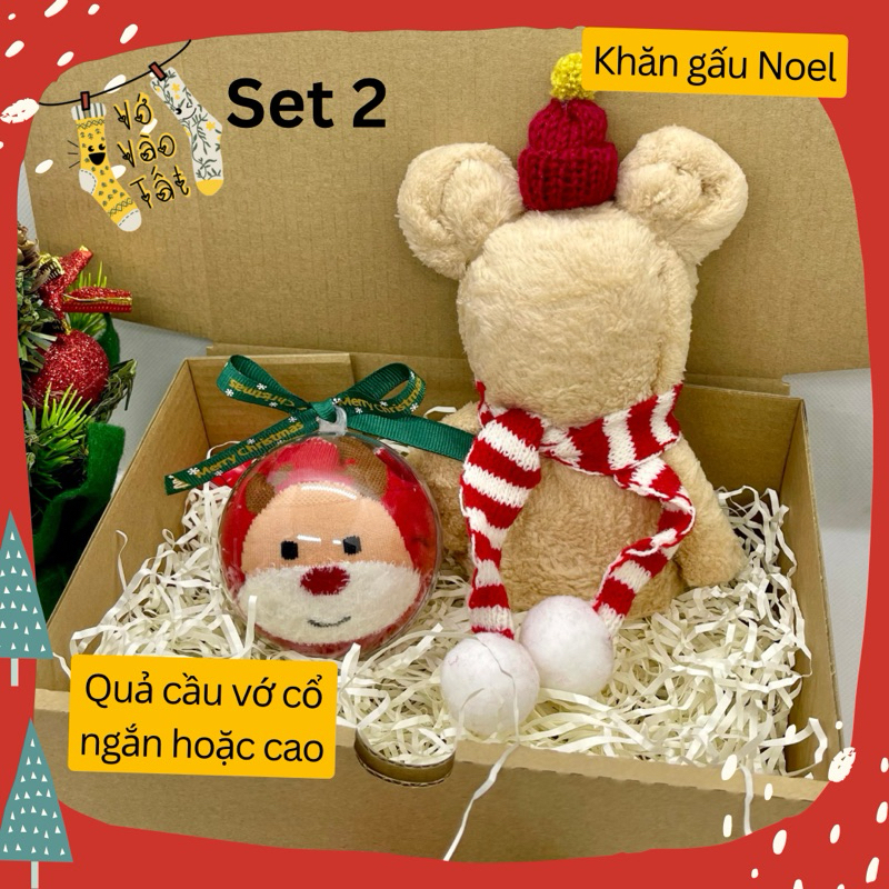 Set quà Giáng sinh gồm KHĂN GẤU NOEL, QUẢ CẦU VỚ, LỊCH MINI - GỒM HỘP KRAFT GIẤY LÓT