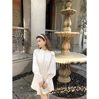 Đầm Dáng Rộng BabyDoll Cúc Kết Ngọc Kèm Thắt Dây Tay Phồng Phối Ren QCCC