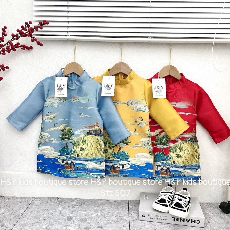 Áo Dài Cách Tân Gấm cao cấp cho bé trai 10-30kg