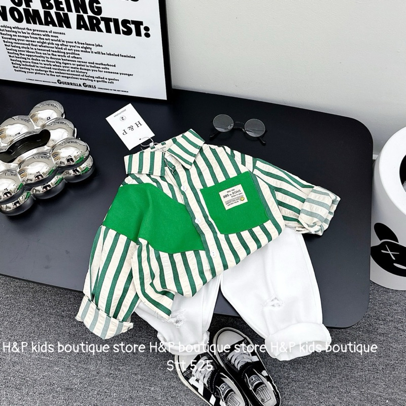 Set bộ sơ mi kẻ quần kaki cho bé trai