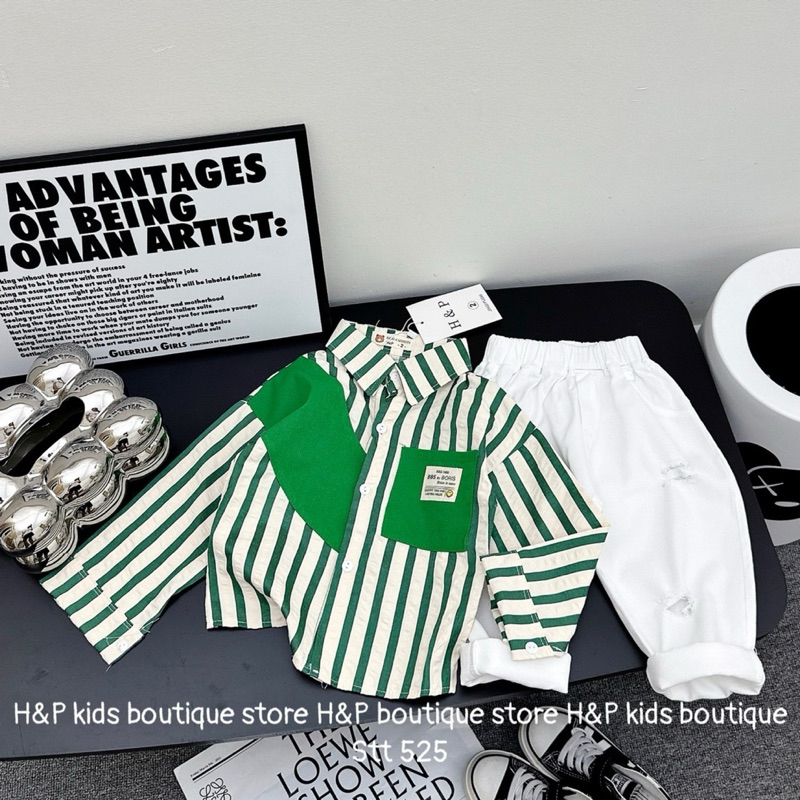 Set bộ sơ mi kẻ quần kaki cho bé trai