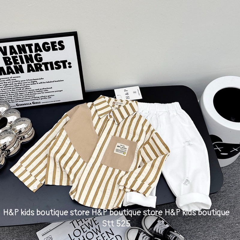 Set bộ sơ mi kẻ quần kaki cho bé trai