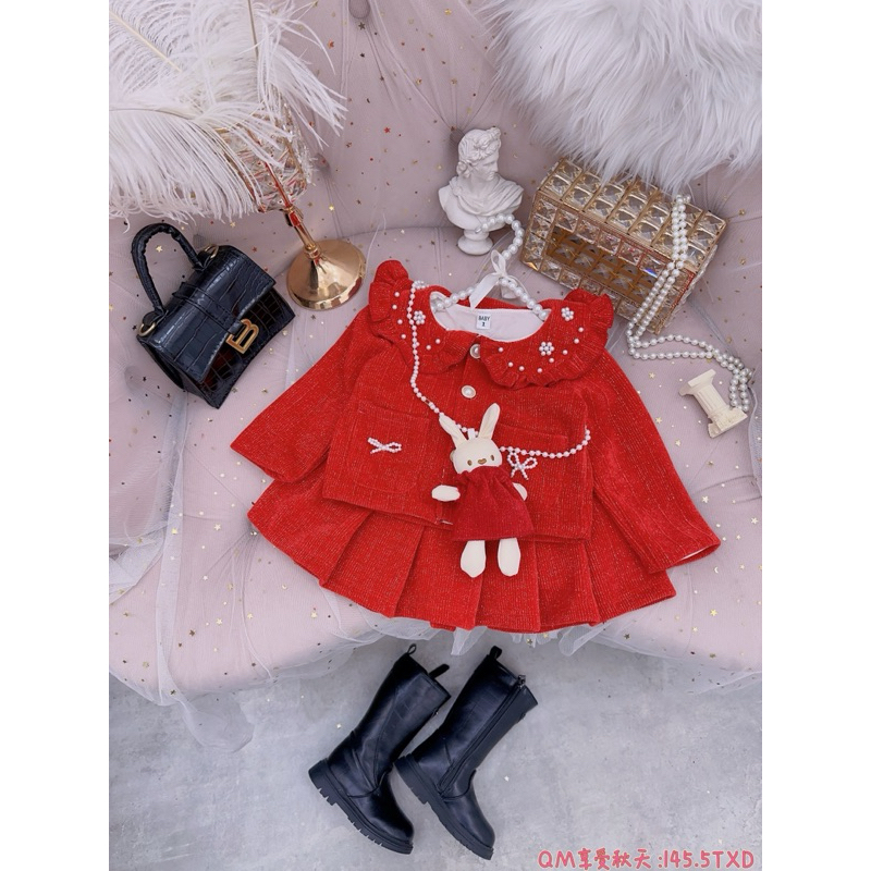 Set váy dạ nhung cao cấp cho bé gái