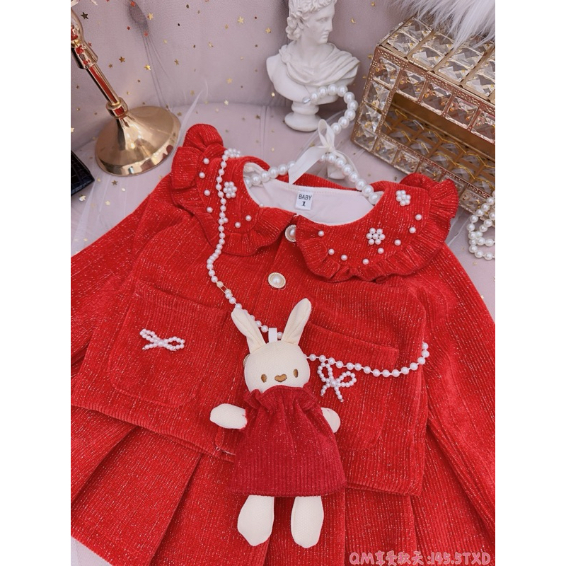 Set váy dạ nhung cao cấp cho bé gái