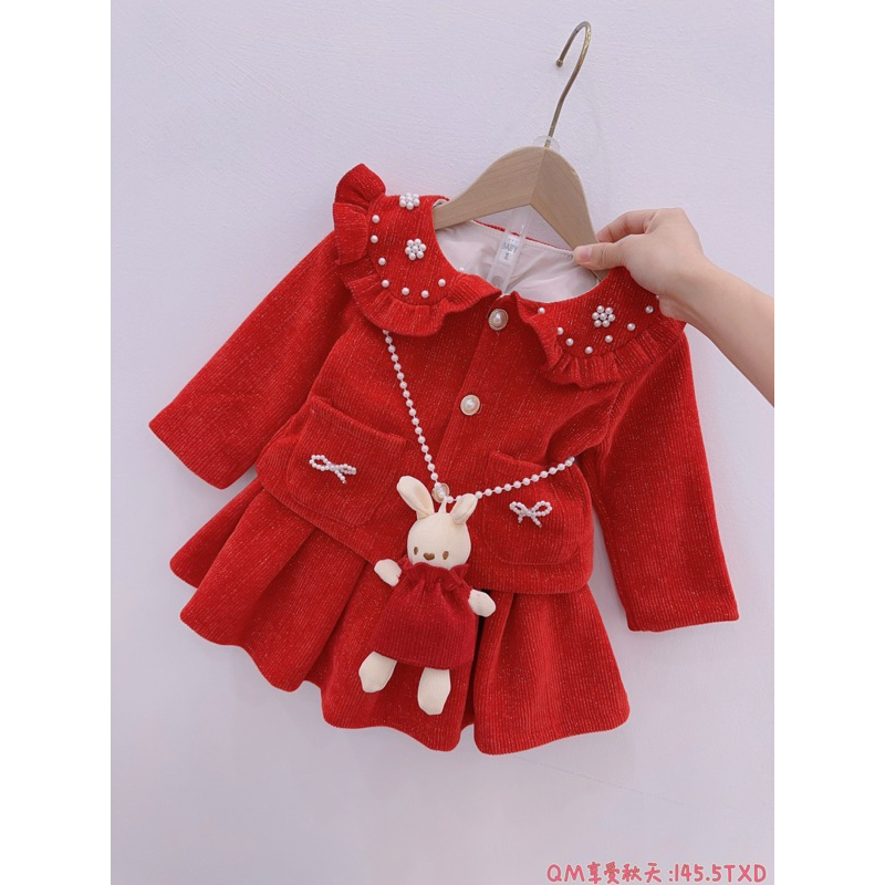 Set váy dạ nhung cao cấp cho bé gái