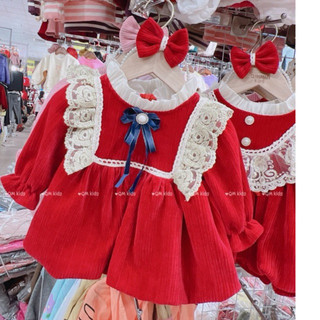váy nhung Kèm Xược đỏ máy mắn cho bé gái đón noel và Tết