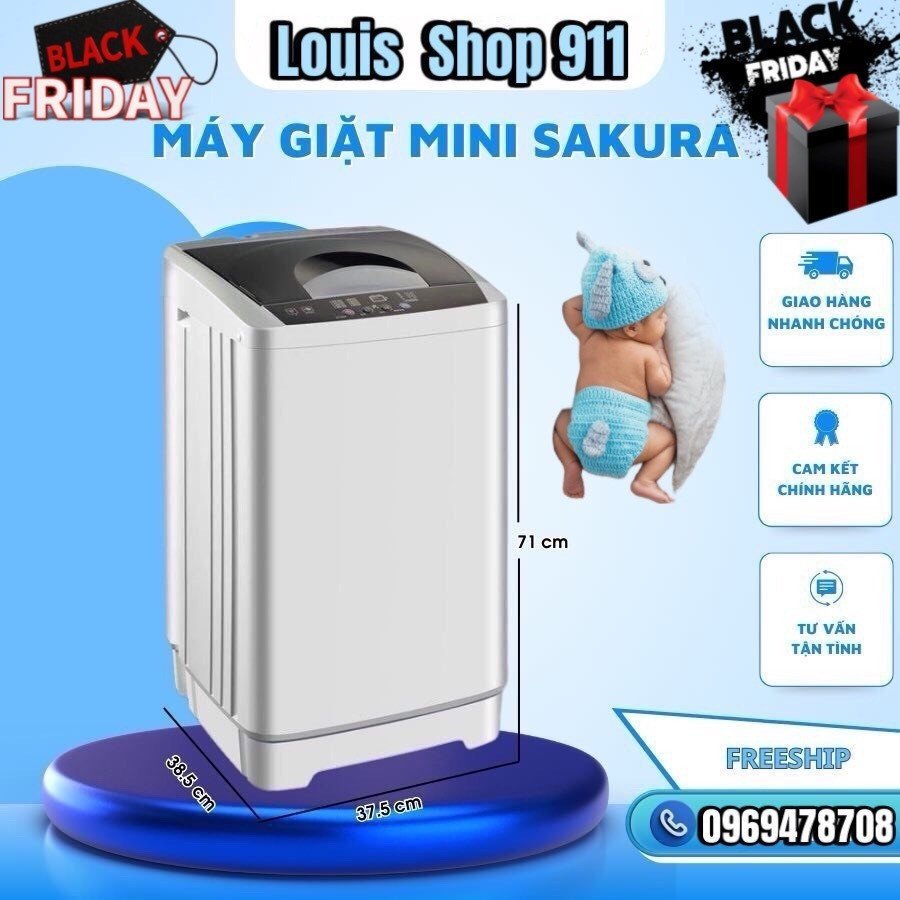 Máy giặt mini Sakura tự động giặt sấy khử khuẩn bằng tia uv, có thể giặt áo khoác to dành cho gia đình Bảo Hành 1 Năm