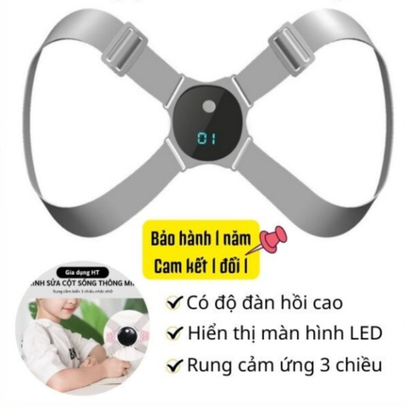 Đai chống gù lưng rung cảm biến điện tử thông minh loại cao cấp, Bảo Hành 12 Tháng [ Hàng Chính Hãng ]