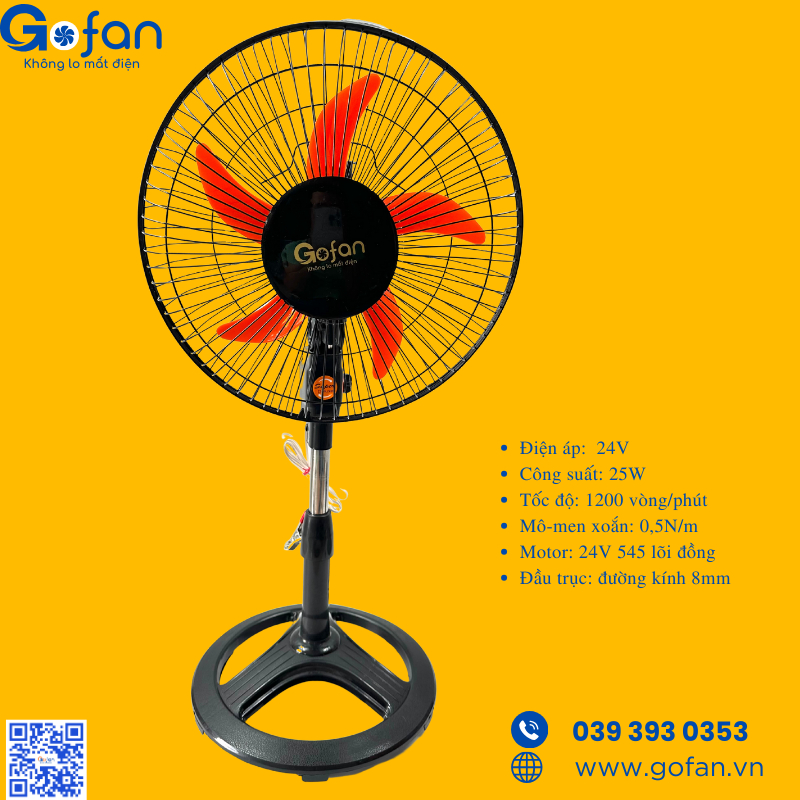 Quạt lỡ kẹp bình ắc quy 24V B3 DC-GOFAN-công suất 25W-motor 24v 545-5 cánh 30cm-lồng 35cm-cao 85cm-q