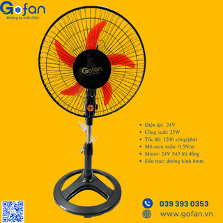 Quạt lỡ kẹp bình ắc quy 24v b3 dc-gofan-công suất 25w-motor 24v 545-5 cánh 30cm-lồng 35cm-cao 85cm-quạt 24v 1 cấp độ