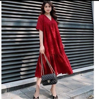 Đầm bầu lông ren dự tiệc 2 lớp sang trọng