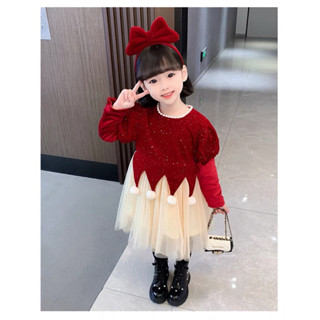 Váy đầm noel cục bông cho bé gái mặc noen giáng sinh, tết