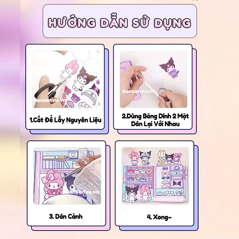 Đồ Chơi Sách Thủ Công Kuromi Doudouben Melody Hoạt Hình Sáng Tạo Cho Trẻ Em - đồ chơi tự làm Doli Kids