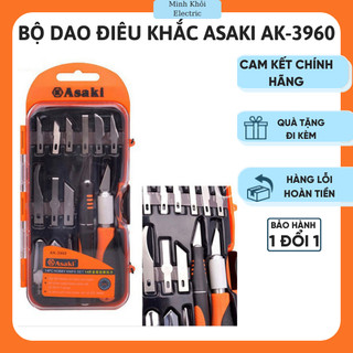 Bộ dao điêu khắc Asaki AK-3960,bộ dao chạm trổ,cắt ghép 14 chi tiết Asaki AK-3960,bộ dao tỉa trổ Asaki,bộ dao khắc