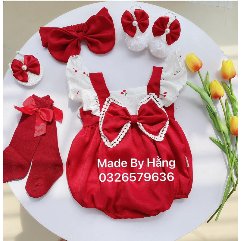 Set cánh tiên đỏ, cho bé gái sơ sinh, set đồ dầy tháng thôi nôi cho bé