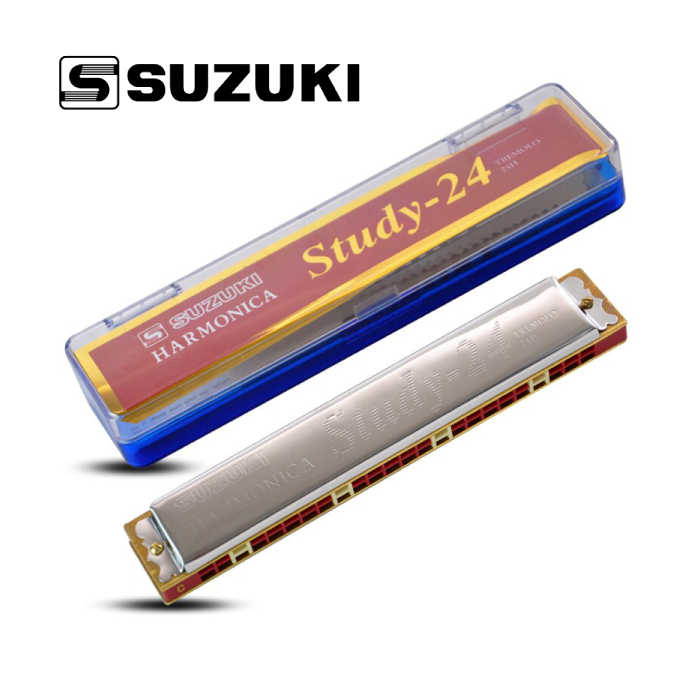 Kèn Harmonica - Suzuki Study-24 (Study 24) - Tremolo 24H, 24 lỗ, Key C (tông Đô), Thép chống gỉ, Đồng thau, Nhựa ABS