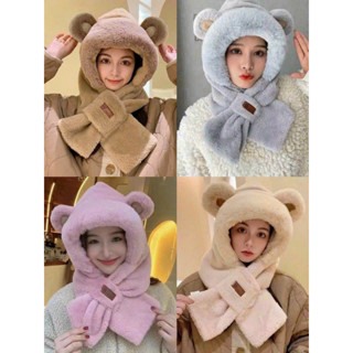 Mũ Nón Kèm Khăn Quàng Cổ Tai Thỏ Lông Mềm Mịn Ấm Áp