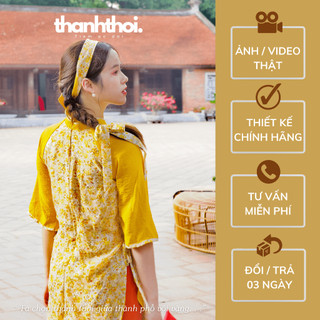 Áo dài cách tân nữ hoa nhí thiết kế 4 tà Nhật Quang,hoạ tiết hoa nhí dáng suông, áo dài vintage,áo dài tết
