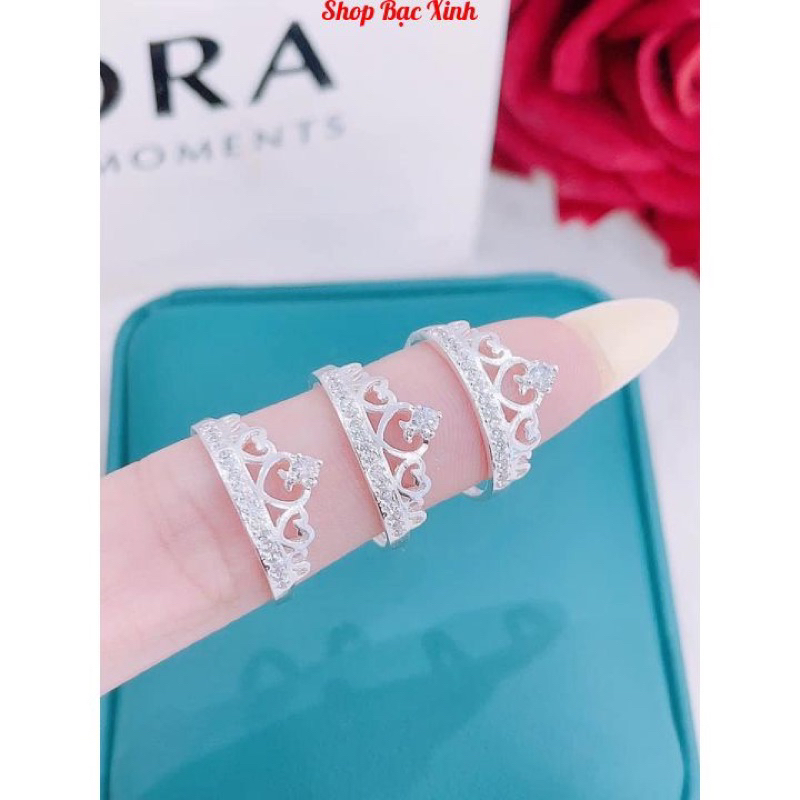 Nhẫn hình vương miệng. nhẫn nữ bạc ta, bạc chuẩn, lấp lánh.