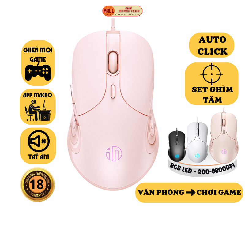 Chuột máy tính có dây Maxcotech Inphic B8 cute silent không tiếng ồn 6 nút bấm 8800 DPI gaming có app cài đặt Macro game