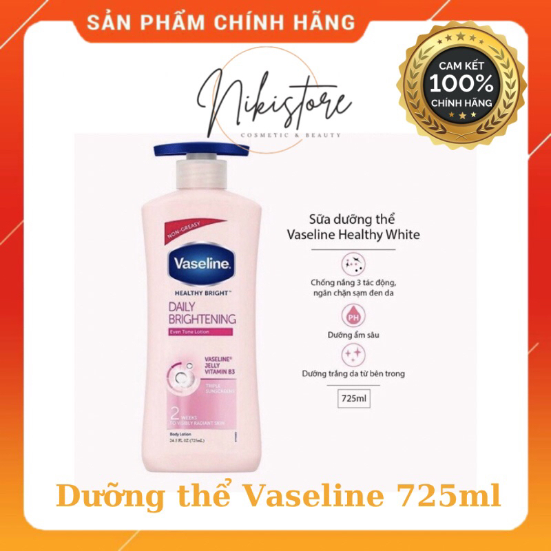 (Mẫu Mới) Sữa Dưỡng Thể Vaseline Healthy White UV Lightening Body Lotion 725ml [Niki Store Cần Thơ]